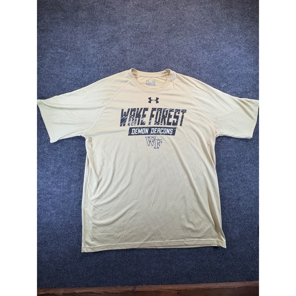 Under Armour Wake Forest Demon Deacons T-Shirt Mens XL Tan HeatGear Loose Fit